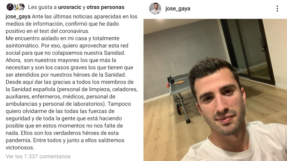 Gay comunica su positivo en coronavirus a travs de Instagram.