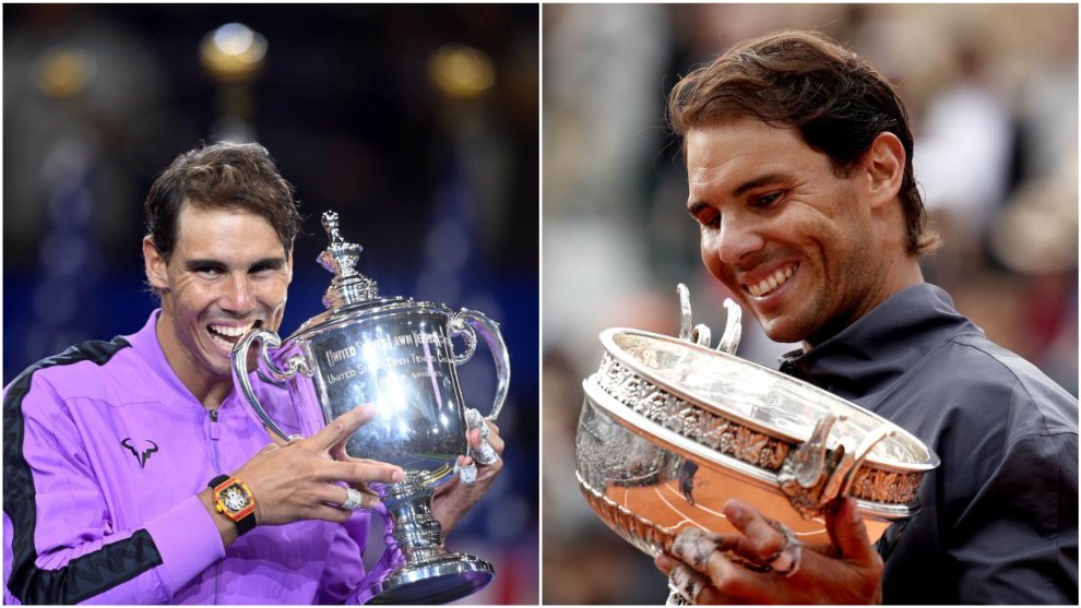 Nadal, con los trofeos del US Open y Roland Garros