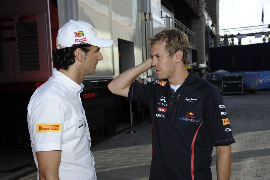 De la Rosa y Vettel, durante el GP de Europa en Valencia 2012.