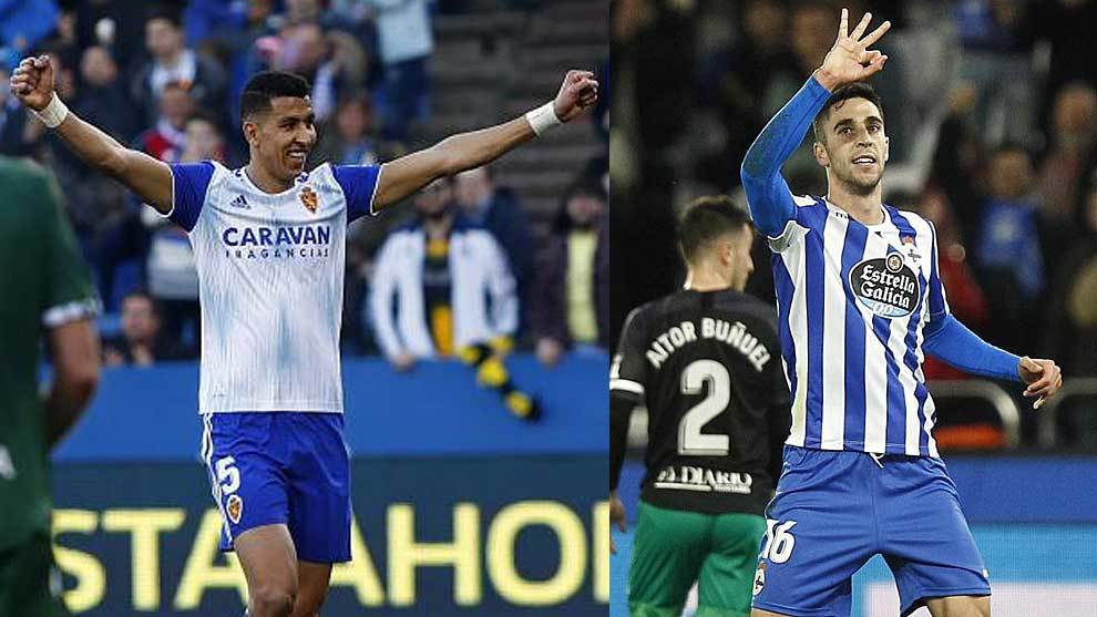 El Yamiq y  Sabin Merino celebran sendos goles con Zaragoza y...