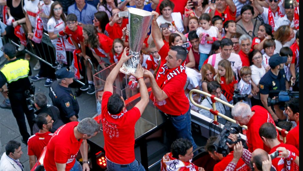 El Sevilla celebra una de sus Europas League