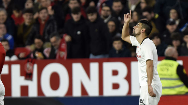 Nolito celebra su ltimo gol hasta la fecha con el Sevilla.