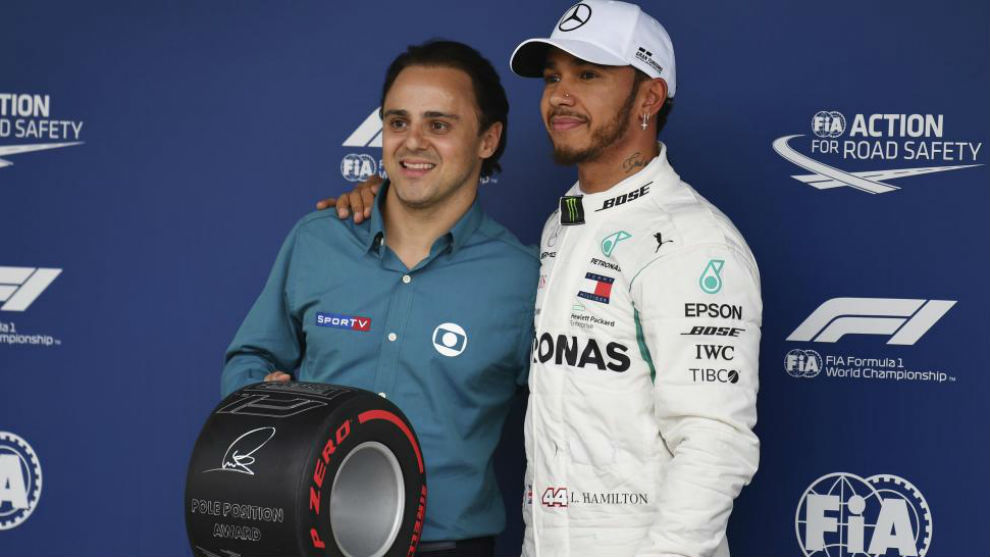Massa y Hamilton, durante el GP de Brasil de 2019.