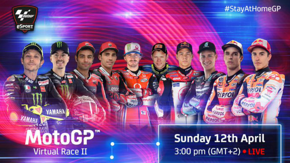 El cartel anunciando la segunda carrera virtual de MotoGP.