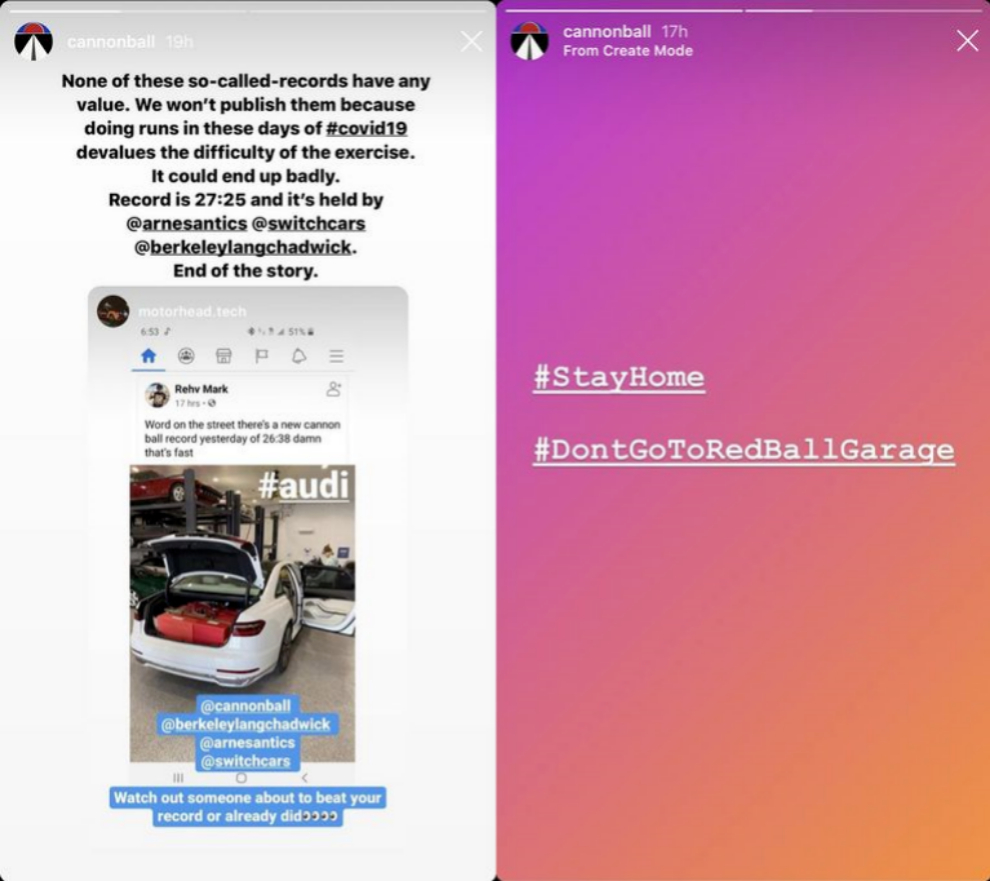 Reaccin de la comunidad Cannonball en Instagram ante el rcord