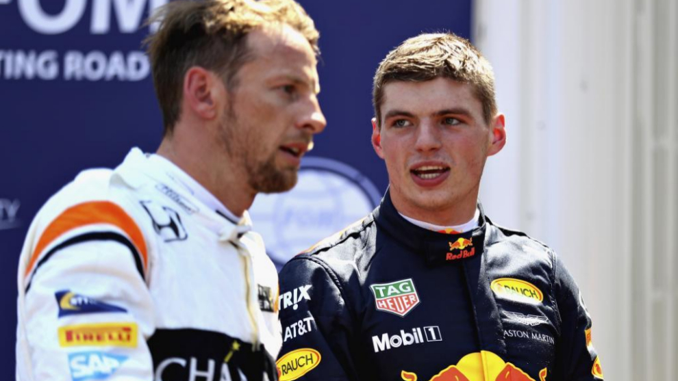 Button y Verstappen, durante el Gran Premio de Mnaco 2017.