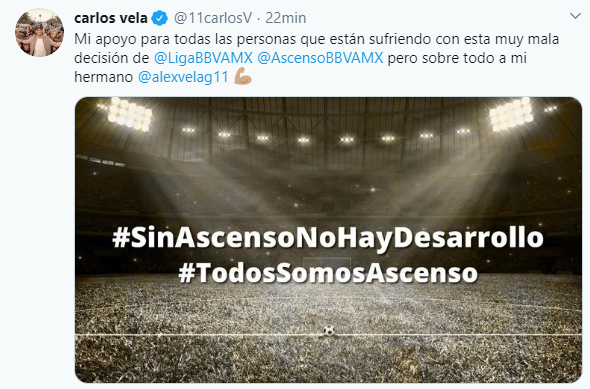 Carlos Vela y jugadores de primera división se manifiestan en contra de la desaparición del Ascenso