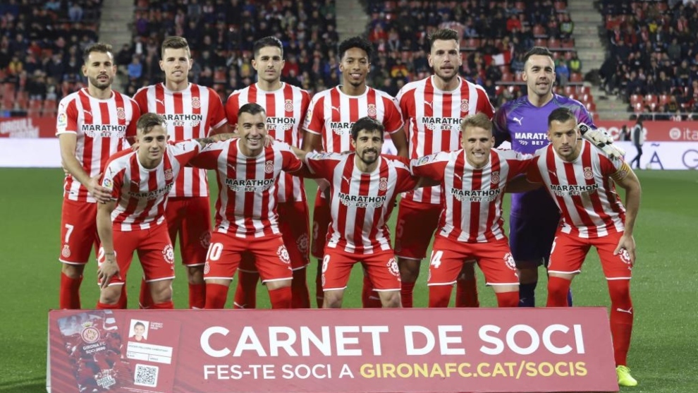 Un once del Girona en un partido en Montilivi