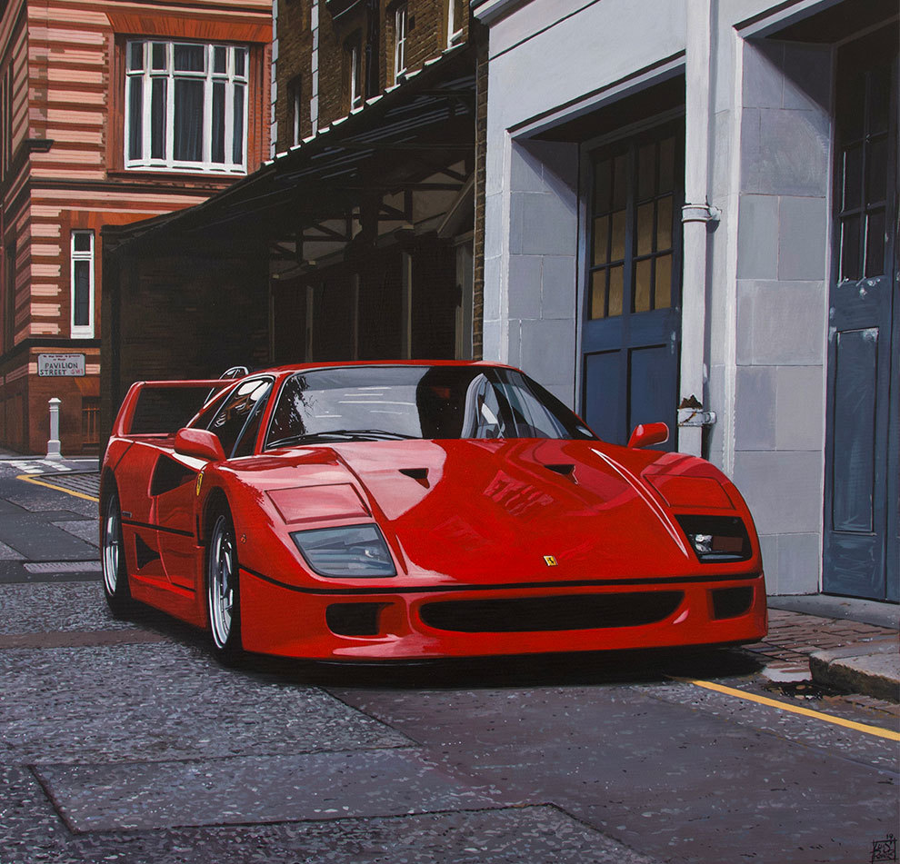 Un Ferrari F40 aparcado en una calle de Londres.