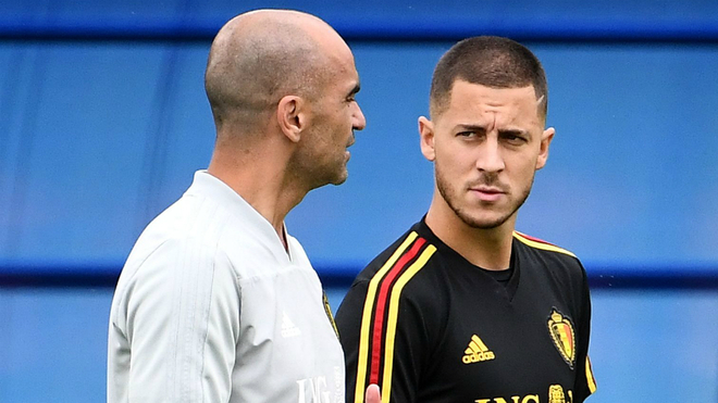 Roberto Martnez y Hazard, con la seleccin belga.