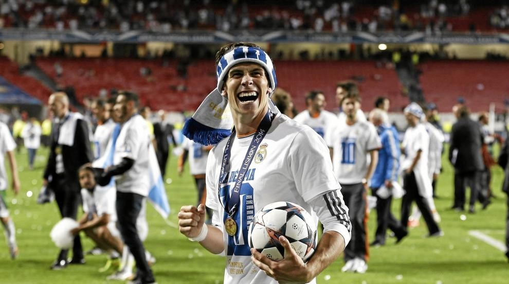 Gareth Bale, celebrando la conquista de la Dcima.