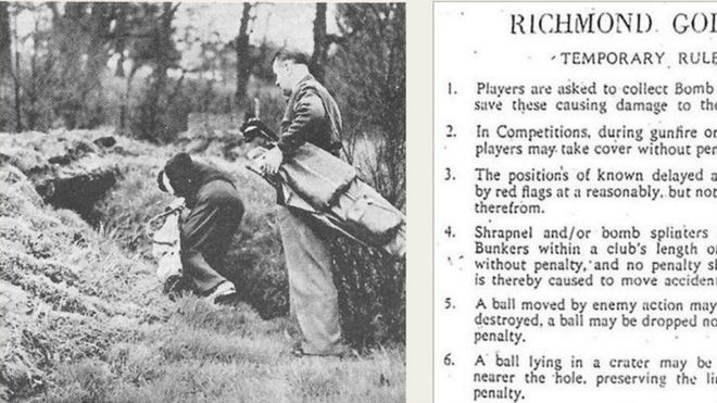 Las normas de 1940 y dos golfistas en The Richmond Golf Club.