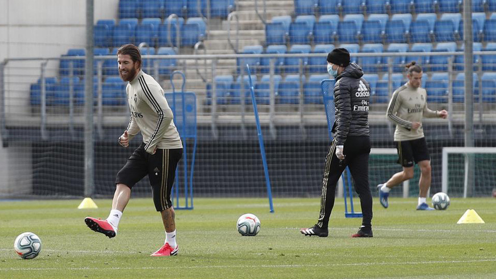Sergio Ramos en el entrenamiento del Real Madrid.