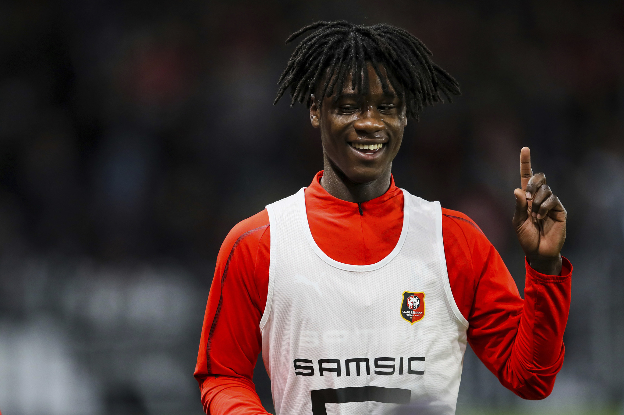 Eduardo lt;HIT gt;CAMAVINGA lt;/HIT gt; of Rennes during the Ligue 1 match between Stade Rennais and Olympique de Marseille on January 10, 2020 in Rennes, France. (Photo by Vincent Michel/Icon Sport via Getty Images)
