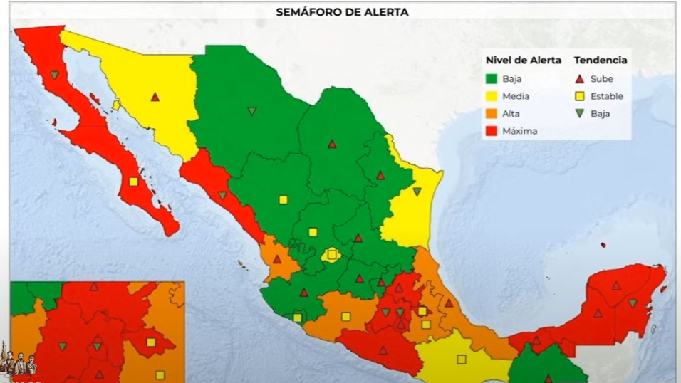 Mapa de México con el semáforo de alerta