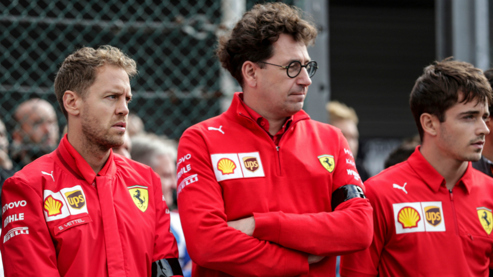 Vettel, Binotto y Leclerc.