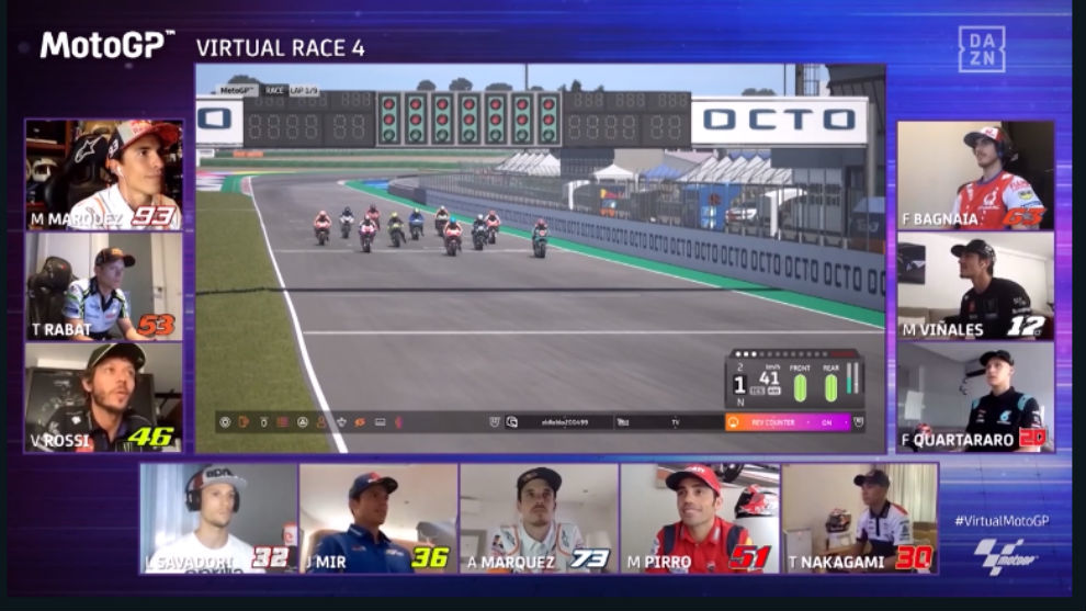 lex gana la carrera virtual con los Mrquez tocndose con Rossi
