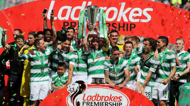 Celebracin de la Liga conquistada por el Celtic en 2017.