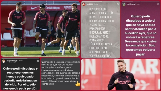 Los jugadores del Sevilla piden disculpas