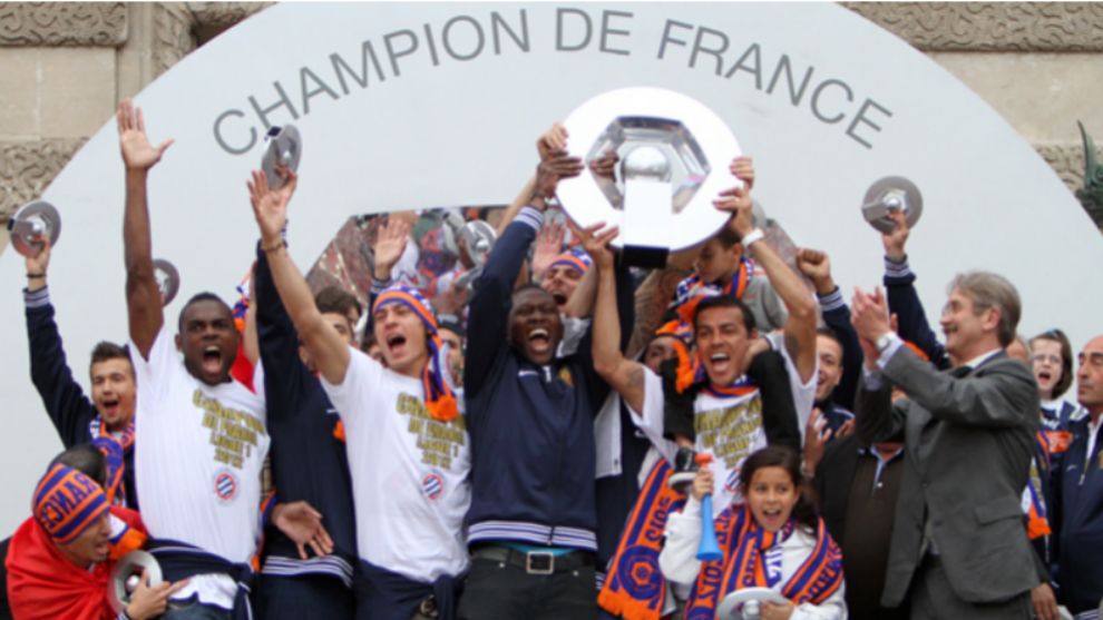 Los jugadores del Montpellier, con Hilton a la cabeza, celebran el...