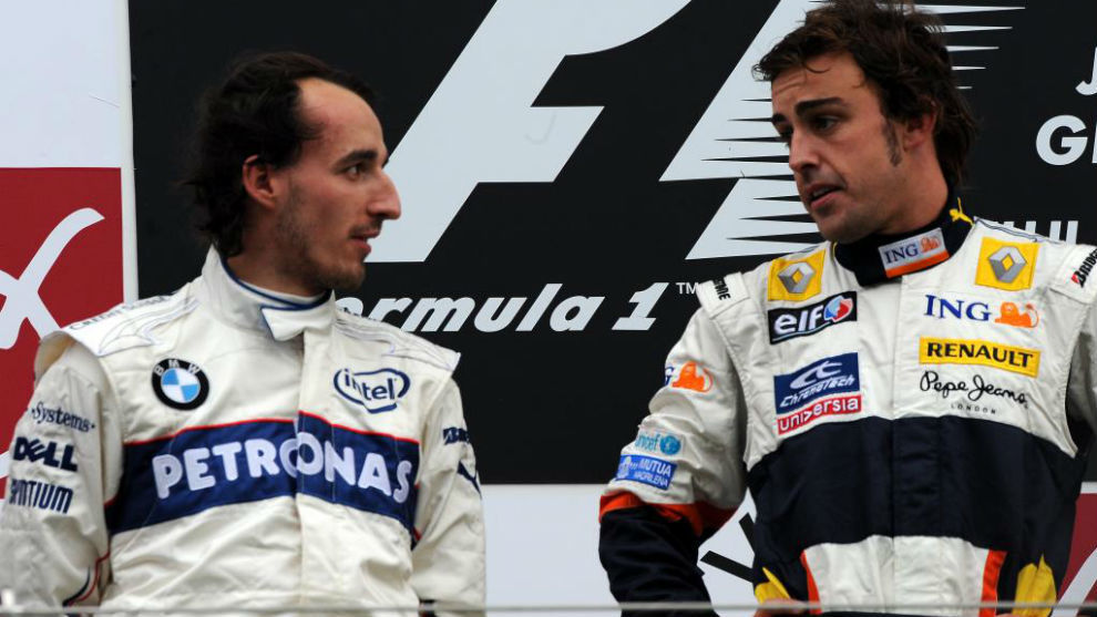Alonso y Kubica, en el podio del Gran Premio de Japn 2008, ltima...