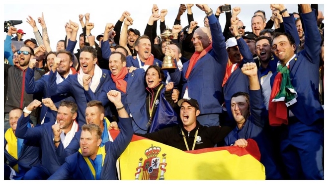 El equipo europeo de la Ryder Cup que gan en Pars en 2018
