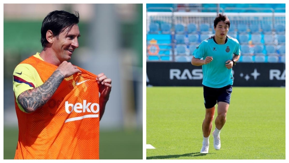 Messi y Wu Lei, en un entrenamiento