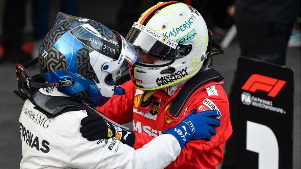 Valtteri Bottas y Sebastian Vettel, en 2019.