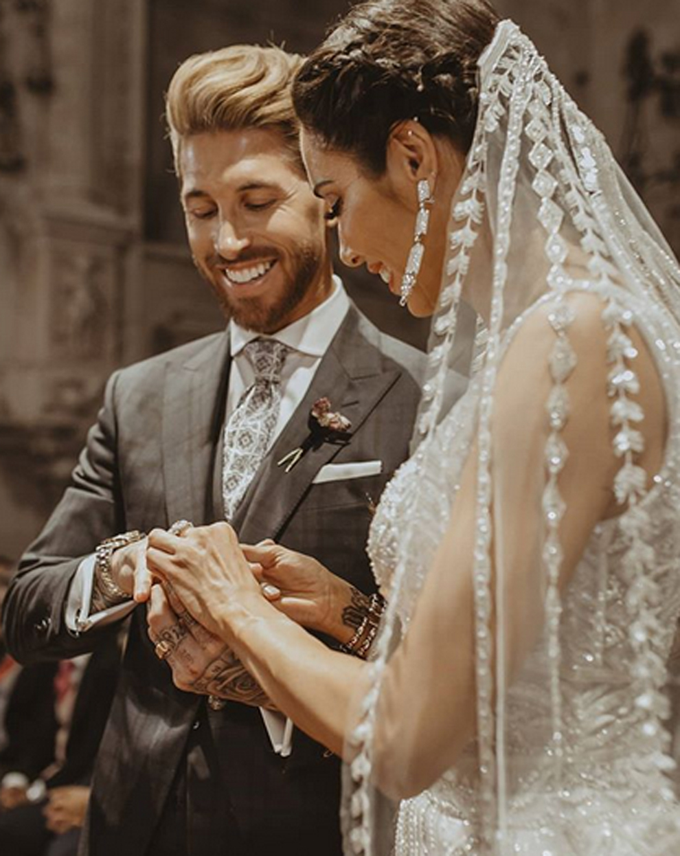 Sergio Ramos and Pilar Rubio on their wedding day.