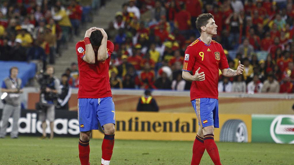 David Villa y Fernando Torres durante el Mundial de 2010