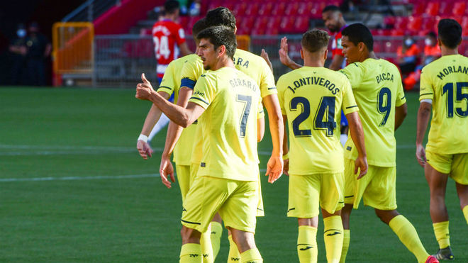 Gerard Moreno celebra el gol del Villarreal.