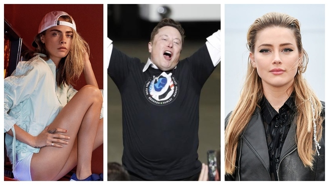 Cara Delavingne, Elon Musk y Amber Heard.