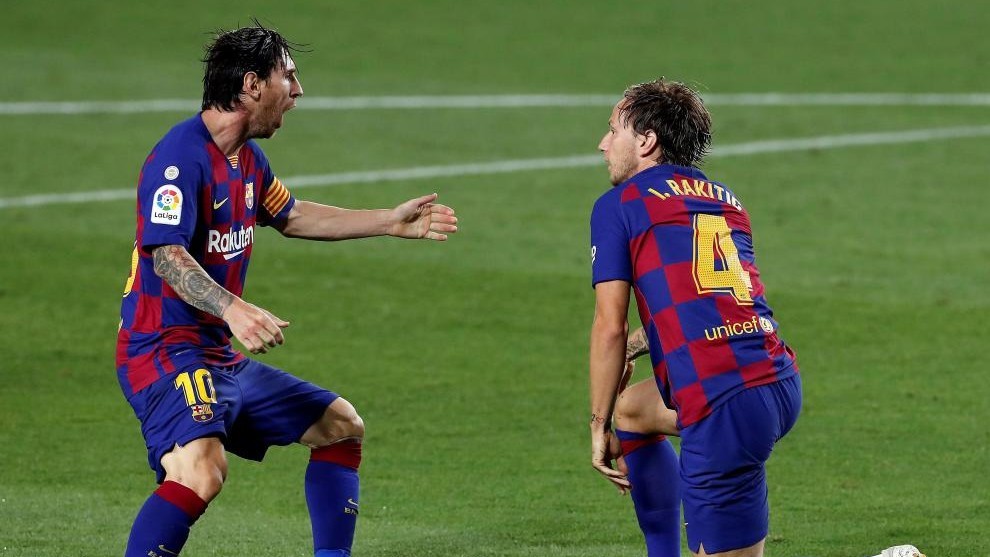 Messi y Rakitic, en el partido del Barcelona contra el Athletic.