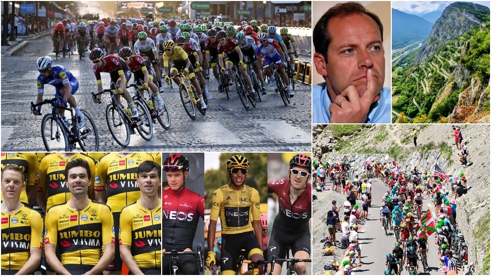 Montaje con imágenes y puertos del Tour de Francia, su director y los...