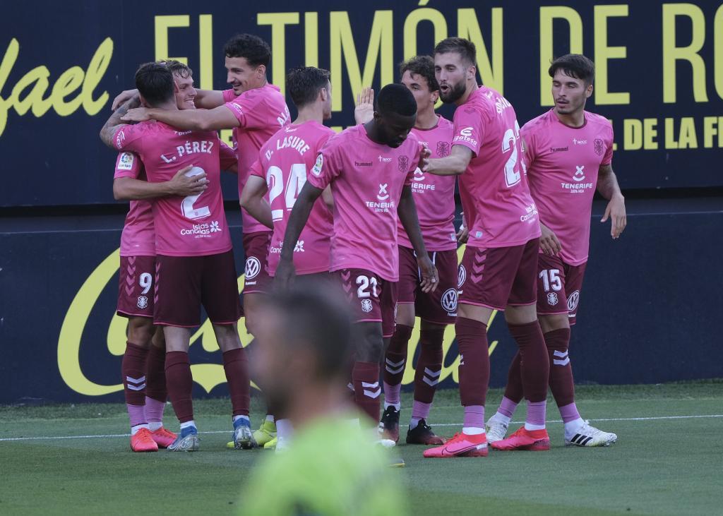Los jugadores del Tenerife celebran uno de sus dos goles en el...