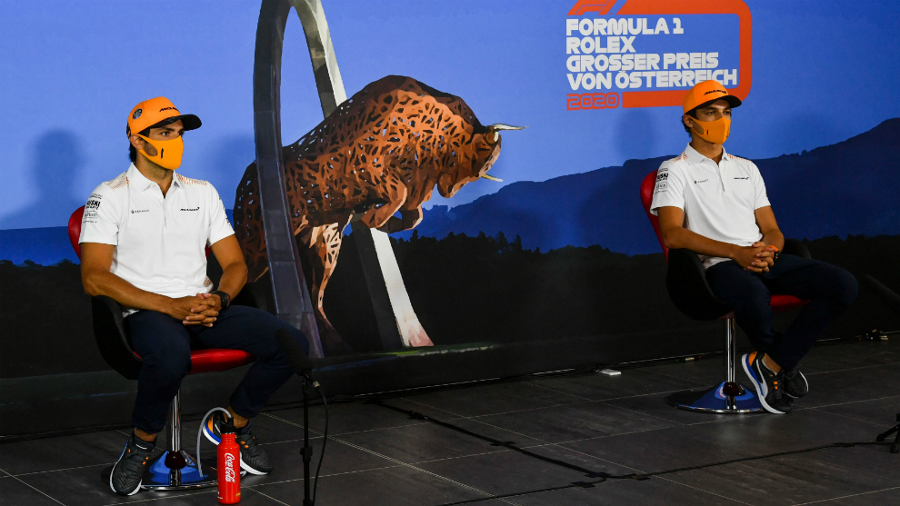 Norris y Sainz, durante la rueda de prensa del GP de Austria.
