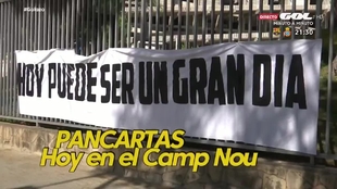 El Espanyol podra descender ante el Bara y aparece esta lamentable pancarta en el Camp Nou