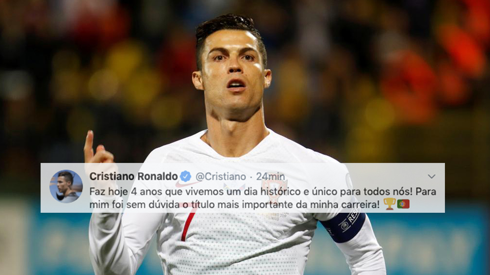 Cristiano Ronaldo celebra un gol con la seleccin de Portugal.