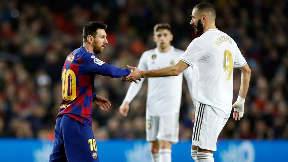 Messi y Benzema, durante el partido de ida.