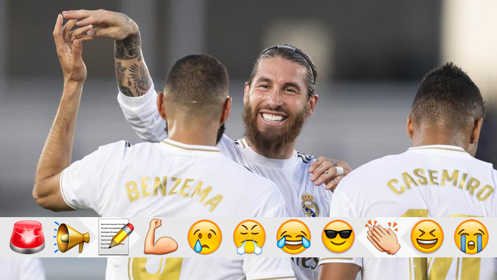 Benzema y Ramos celebran el 1-0