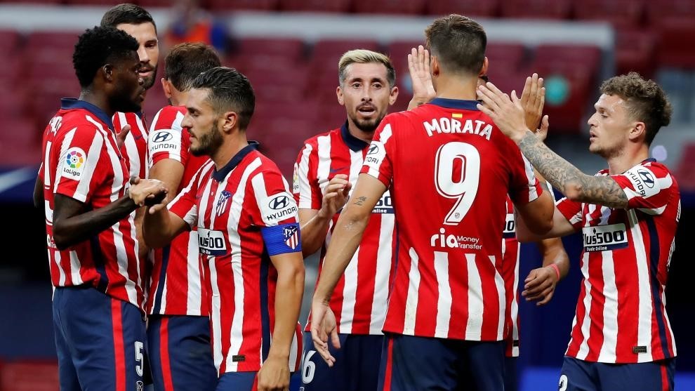 Atletico players celebrate against Real Sociedad