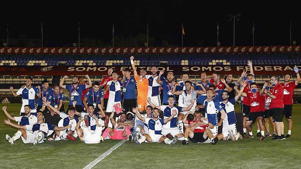 Sabadell players celebrate promotion