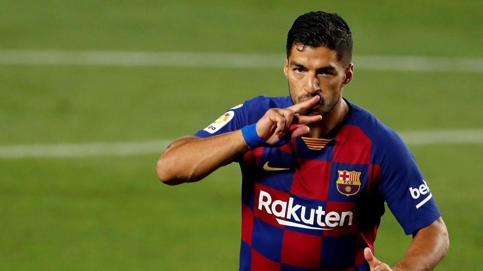 Luis Surez celebra un gol con el Barcelona