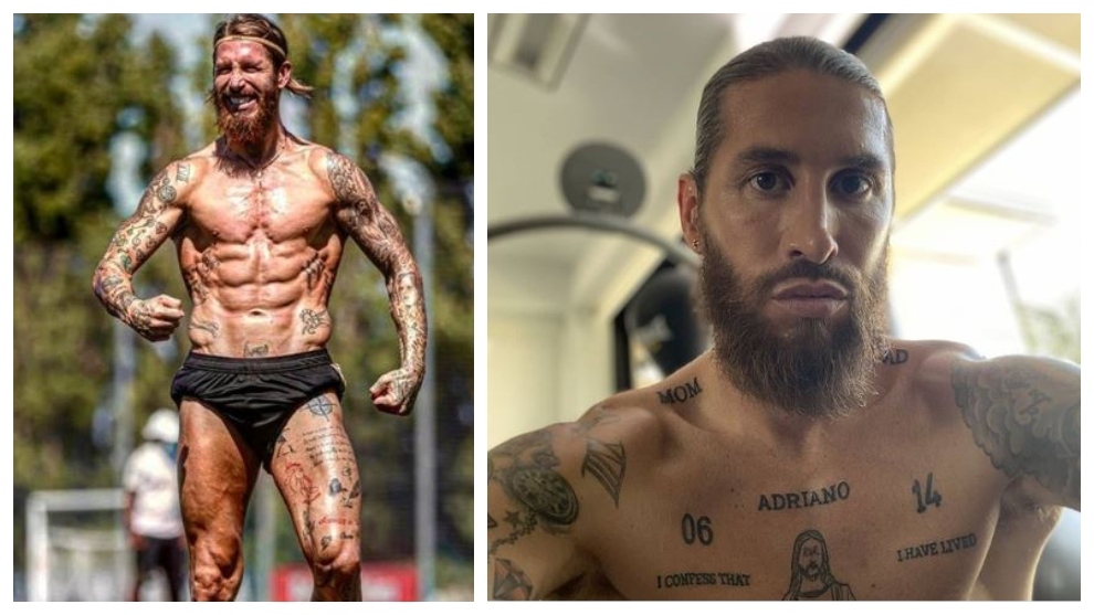 Real Madrid - La Liga: Sergio Ramos has his chest tattooed with the name of Adriano, his fourth son