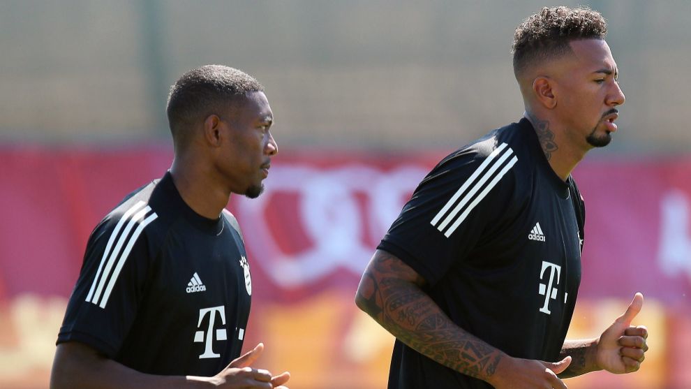 Munich (Germany), 07/08/2020.- A handout photo made available by German Bundesliga soccer club FC Bayern Munich of players David lt;HIT gt;Alaba lt;/HIT gt; (L) and Jerome Boateng (R) during their teams training session in Munich, Germany, 07 August 2020. Bayern Munich will face Chelsea FC in their UEFA Champions League quarter final soccer match on 08 August 2020. (Liga de Campeones, Alemania, Roma) EFE/EPA/M. DONATO / FC BAYERN MUNICH HANDOUT HANDOUT EDITORIAL USE ONLY/NO SALES