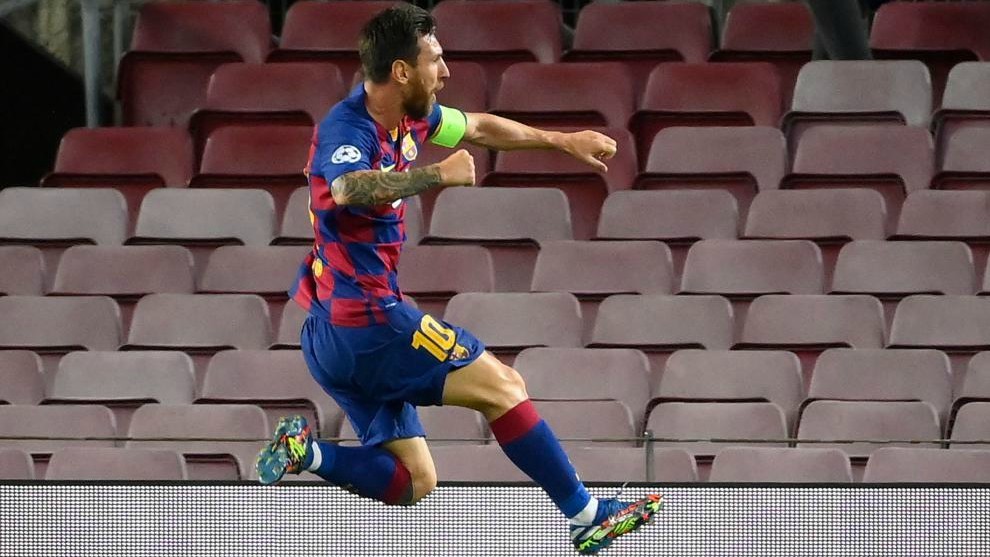 Messi celebra su gol ante el Npoles.