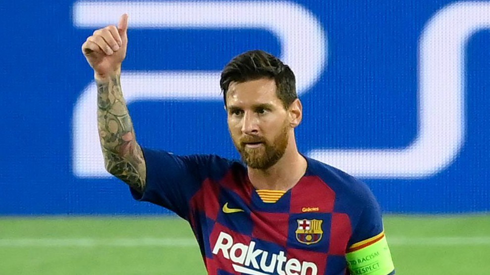 Messi, despus de un gol en el Camp Nou.
