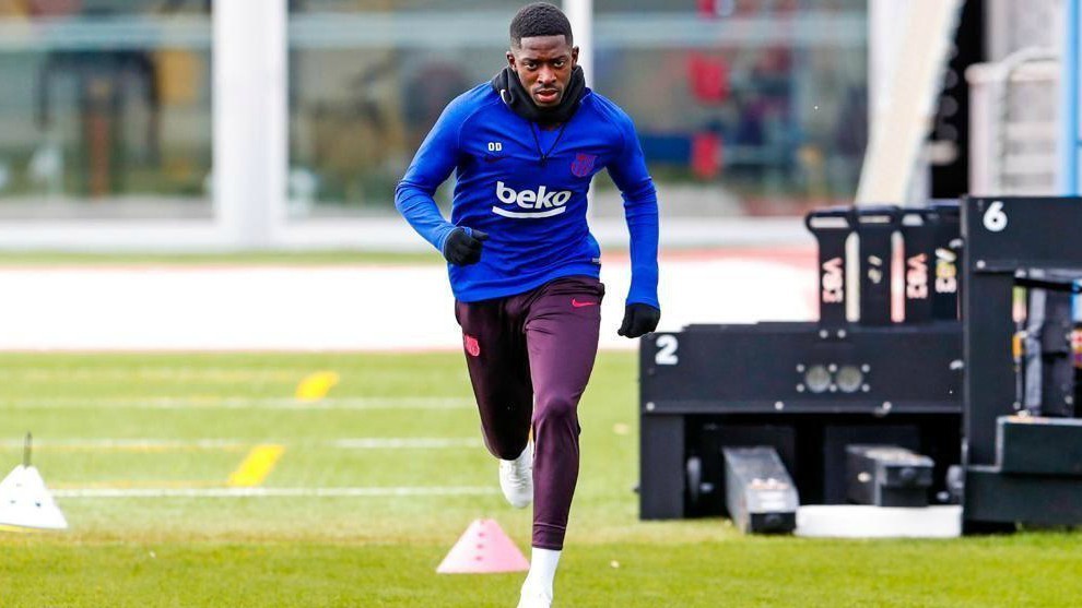 Dembl, en un entrenamiento del Barcelona.