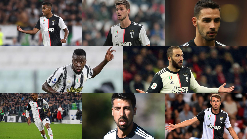 Los ocho jugadores de la Juventus con el cartel de transferibles.