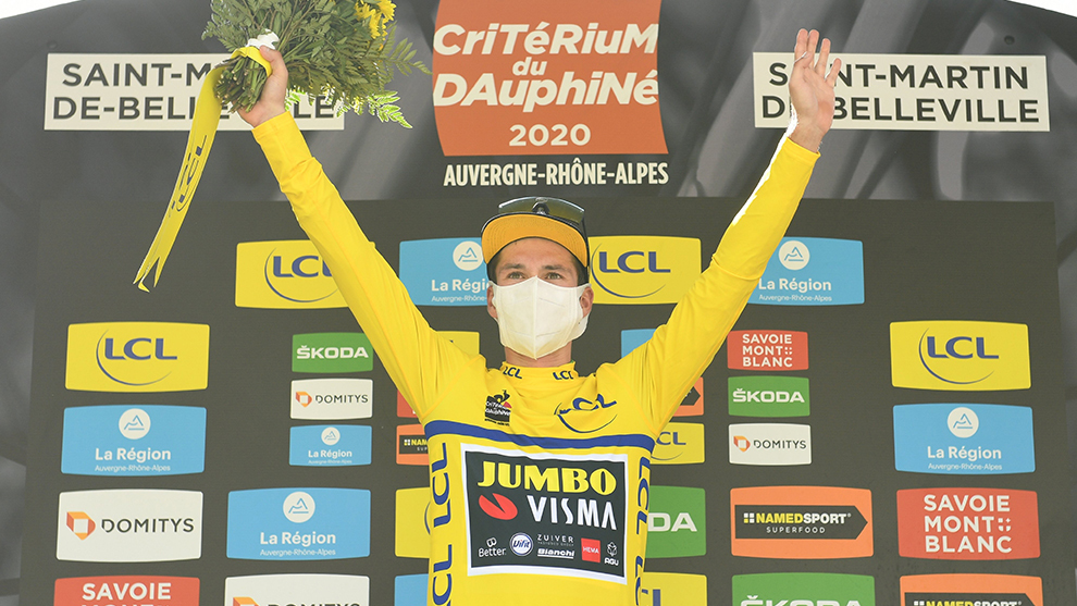 Primoz Roglic con el malliot amarillo tras la etapa 3 de Critrium...